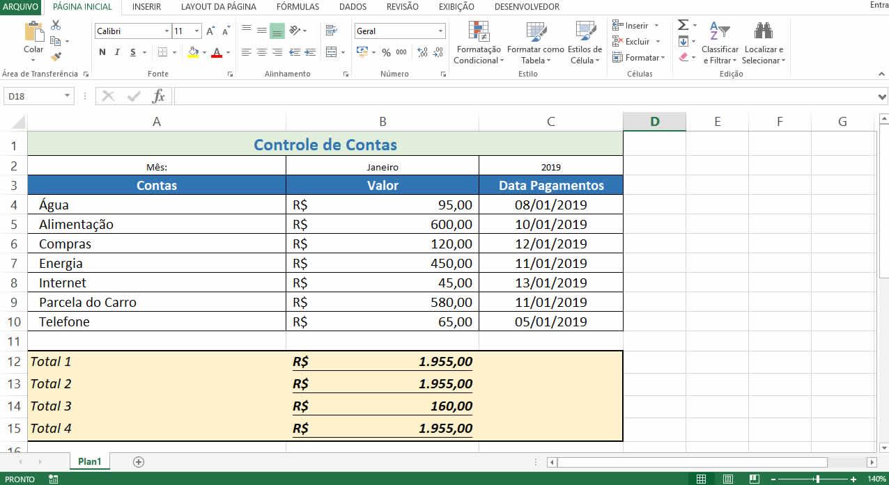 Artigo de Excel Básico: Controle de Contas